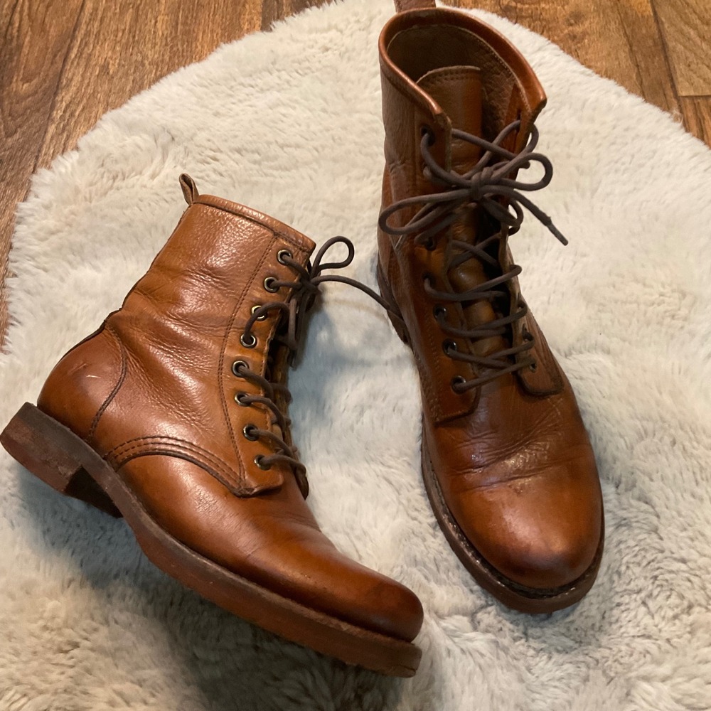 Brown Leather Frye Veronica Flex Lace-Up Boots